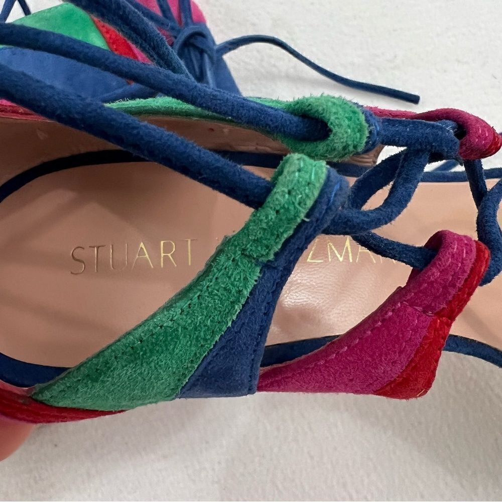 Stuart Weitzman Legwrap Colorblock Suede Sandals - Picture 10 of 12